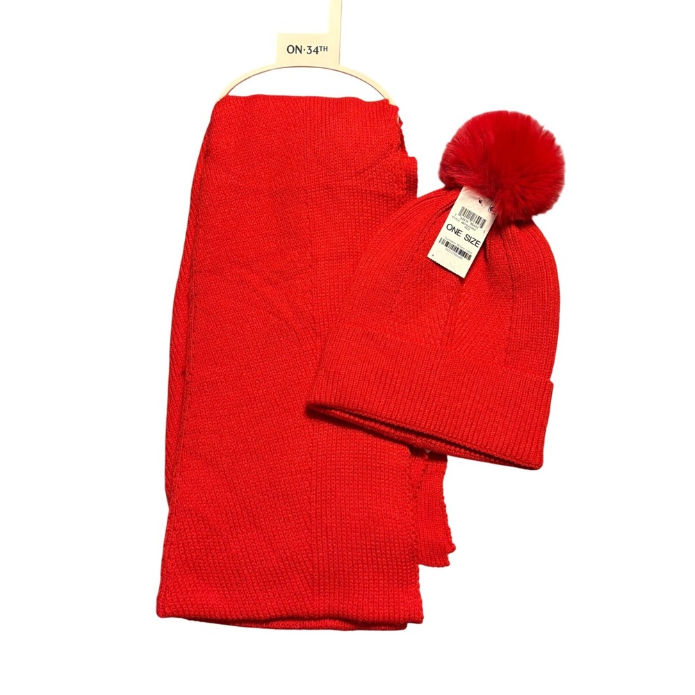 ON 34TH Scarf‎ and Pom Pom Beanie Set One Size NWT